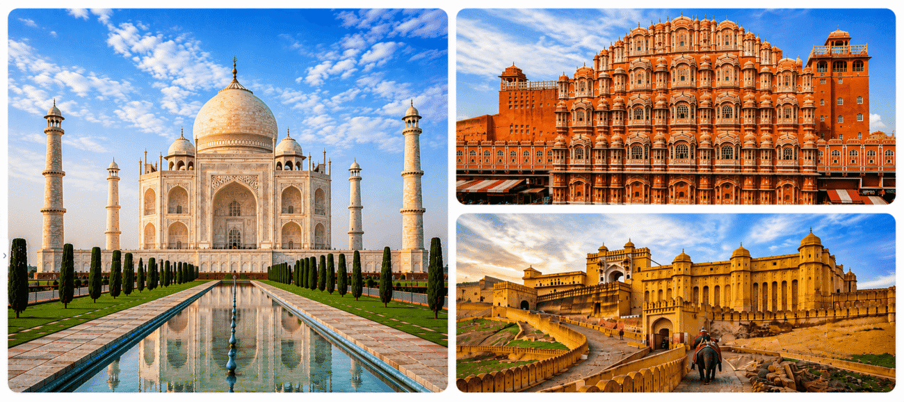 Golden Triangle Tour India featuring Taj Mahal, Hawa Mahal and Amber Fort