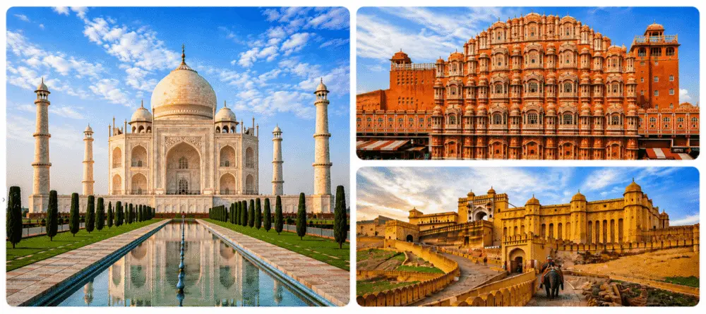 Golden Triangle Tour India featuring Taj Mahal, Hawa Mahal and Amber Fort